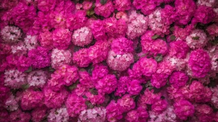wall of bright pink flowers background. generative AI