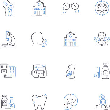 Surgical intervention line icons collection. Incision, Scalpel, Anesthesia, Hemostasis, Suture, Wound, Knife vector and linear illustration. Bleeding,Operating,Procedure outline signs set