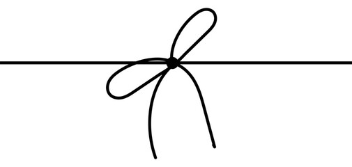 Bow on gift ribbon string vector silhouette icon. Black line art rope cord with knot and bow for holiday christmas package decoration.