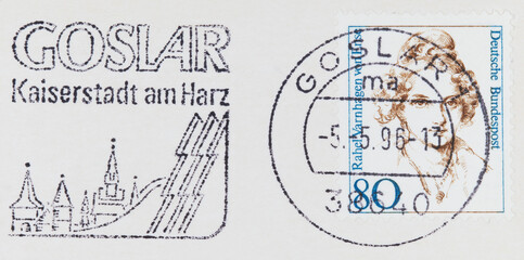 briefmarke stamp vintage retro alt old 80 woman female frau Goslar Rahel Varnhagen von Erse slogan...