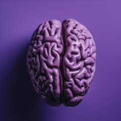 3D brain model isolated on purple studio background, made with generative ai
