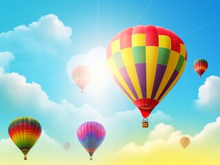 Vibrant Hot Air Balloons Soaring Through a Blue Sky | Generative AI