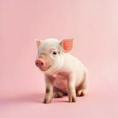 cute piglet sitting isolated on pink studio background, made with generative ai
