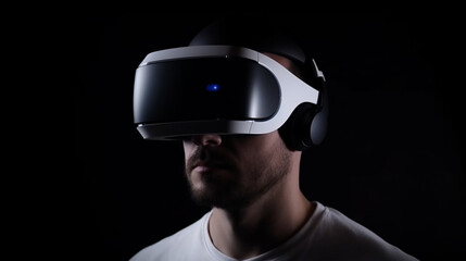 Medium shot man wearing vr glasses  Generative AI