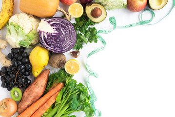 Background from organic healthy products for weight loss and healthy lifestyle