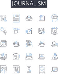 journalism line icons collection. News writing, Press coverage, Reportage style, Media reporting, News reporting, Prose writing, Feature writing vector and linear illustration. Reporting format,News