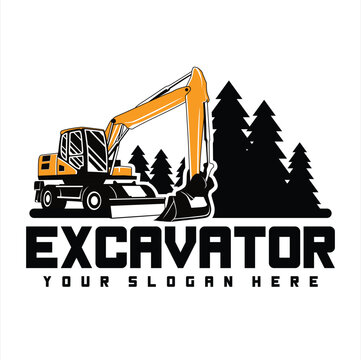 Excavator logo template vector. Vector logo heavy equipment for construction company. Creative excavator illustration for logo template.