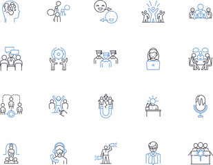 Branding specialist line icons collection. Identity, Positioning, Strategy, Differentiation, Messaging, Consistency, Logo vector and linear illustration. Storytelling,Persona,Reputation outline signs