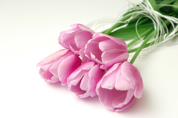 Spring bouquet flower pink tulips isolated on white background