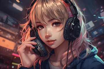 Beautiful Gamer Girl - Anime Style - Generative AI