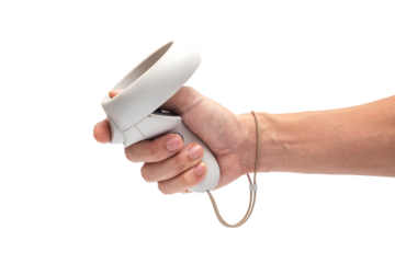 Adult Man Holding Virtual Reality Game Controller on iSolated White Background, Futuristic Game Innovation