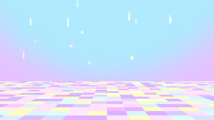 Cartoon disco floor and shooting stars.