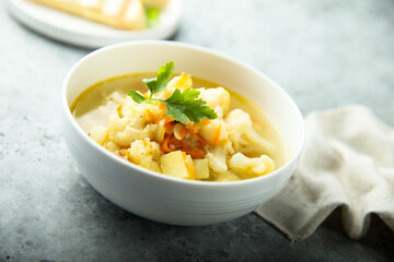 Homemade vegetable soup with cauliflower