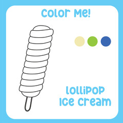 Coloring activity for children. Educational coloring worksheet. Printable coloring page or sheet outline of ice cream on white background. Practice worksheet for school and kindergarten. Vector file. 