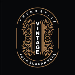 Retro Vintage Design, Luxurious Minimalist Vector Ornament Logo, With Mandala And Batik Style, Product Brand Illustration, Invitation, Banner, Fashion