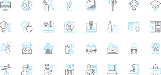 Youth linear icons set. Energy, Resilience, Adventure, Exploration, Curiosity, Creativity, Possibility line vector and concept signs. Dreams,Identity,Empowerment outline illustrations