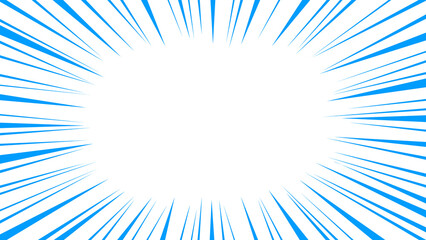 Comic speed radial effect, manga motion action with blue lines frame , png isolated on transparent background.