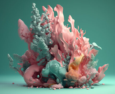 Corais e algas coloridos 3D