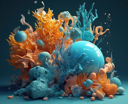 Corais e algas coloridos 3D