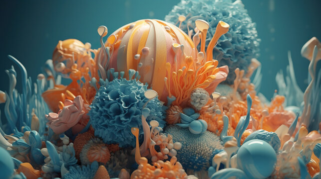 Corais e algas coloridos 3D