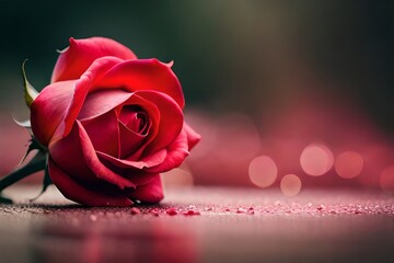 A red rose on the ground symbolizes love - obrazy, fototapety, plakaty