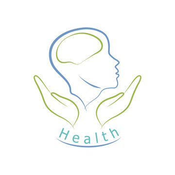 Logo in the form of a human head and hands. Beauty, health, ecology. EPS10.