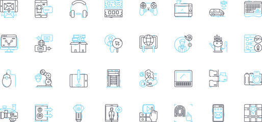 Technological innovation linear icons set. Automation, Blockchain, Cloud, Connectivity, Cryptocurrency, Cybersecurity, Data line vector and concept signs. Digital,Disruptive,Dr outline illustrations