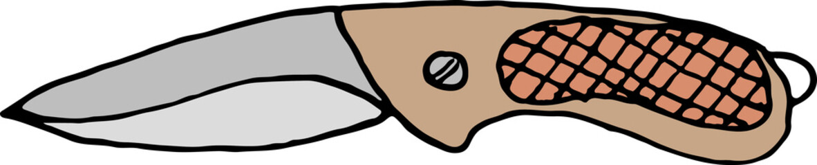 Hand drawn knife tool. Equipment for hiking and active leisure. Outline doodle illustration