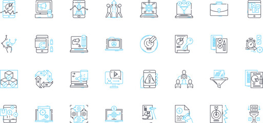 Mobile marketing linear icons set. SMS, App, QR code, Beacon, Geo-targeting, Responsive, Push notification line vector and concept signs. Mobile wallet,Location-based,Bluetooth outline illustrations