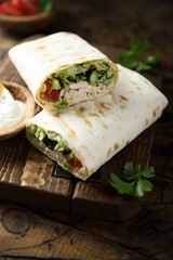 Homemade chicken wrap with vegetables