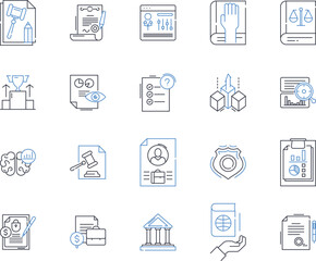 Educational management line icons collection. Leadership, Curriculum, Administration, Planning, Innovation, Accountability, Assessment vector and linear illustration. Collaboration,Strategy