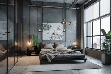 bedroom interior architecture features a minimalist style - obrazy, fototapety, plakaty