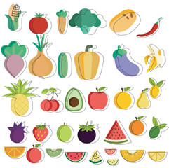 Healthy food set. Vegetables, fruits, collection. Natural organic nutrition. Fresh vitamin grocery products