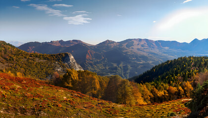 autumn in the mountains،Panorama mountain autumn landscape , Ai generated 