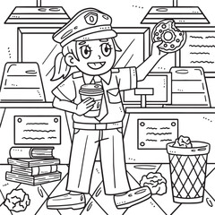 Labor Day Police Having Coffee Break Coloring Page