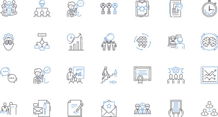 Corporate governance line icons collection. Transparency, Accountability, Oversight, Compliance, Ethical, Leadership, Stakeholders vector and linear illustration. Responsibility,Framework,Regulation