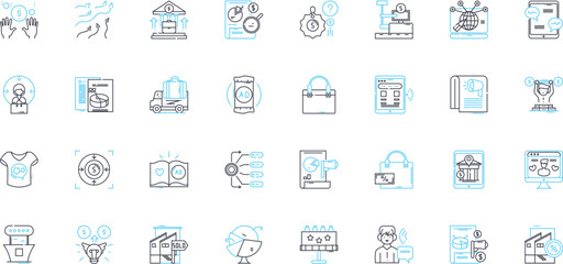 Product marketing linear icons set. Advertising, Positioning, Branding, Promotions, Segmentation, Distribution, Market research line vector and concept signs. Promoting,Differentiation,Targeting