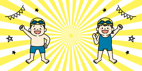 水泳　スイミングスクール　子ども　イラスト　メインビジュアル　背景