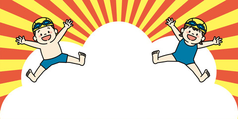 水泳　スイミングスクール　子ども　イラスト　メインビジュアル　背景