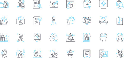 Web industry linear icons set. E-commerce, SEO, Hosting, Coding, Web design, HTML, CSS line vector and concept signs. JavaScript,CMS,Content outline illustrations