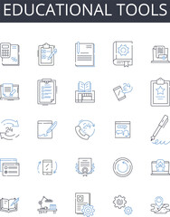 Educational tools line icons collection. Learning aids, Academic resources, Training materials, Instructional gear, Knowledge instruments, Study props, Pedagogic apparatus vector and linear