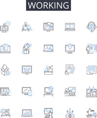 Working line icons collection. Laboring, Engaged, Employed, Occupied, Operating, Serving, Toiling vector and linear illustration. Functioning,Handling,Pursuing outline signs set