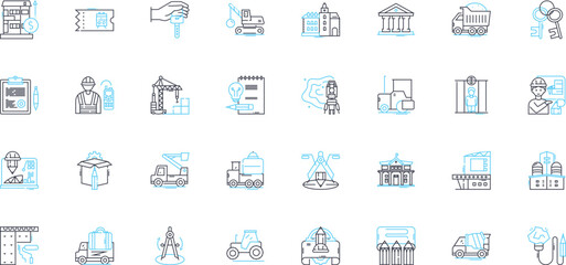 Structural engineering linear icons set. Stability, Analysis, Design, Foundation, Load, Reinforcement, Span line vector and concept signs. Tension,Flexure,Beam outline illustrations