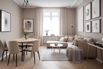 interior background sofa wall window house modern decor pillow space. Generative AI.