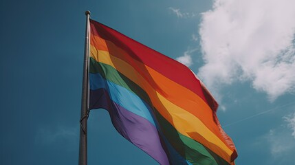 A rainbow flag flies in the sky, pride month, lgbtqia+ , generative ai