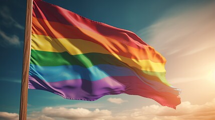 A rainbow flag flies in the sky, pride month, lgbtqia+ , generative ai