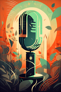 Music poster for the cover of a concert in a club, vintage microphone ai generative