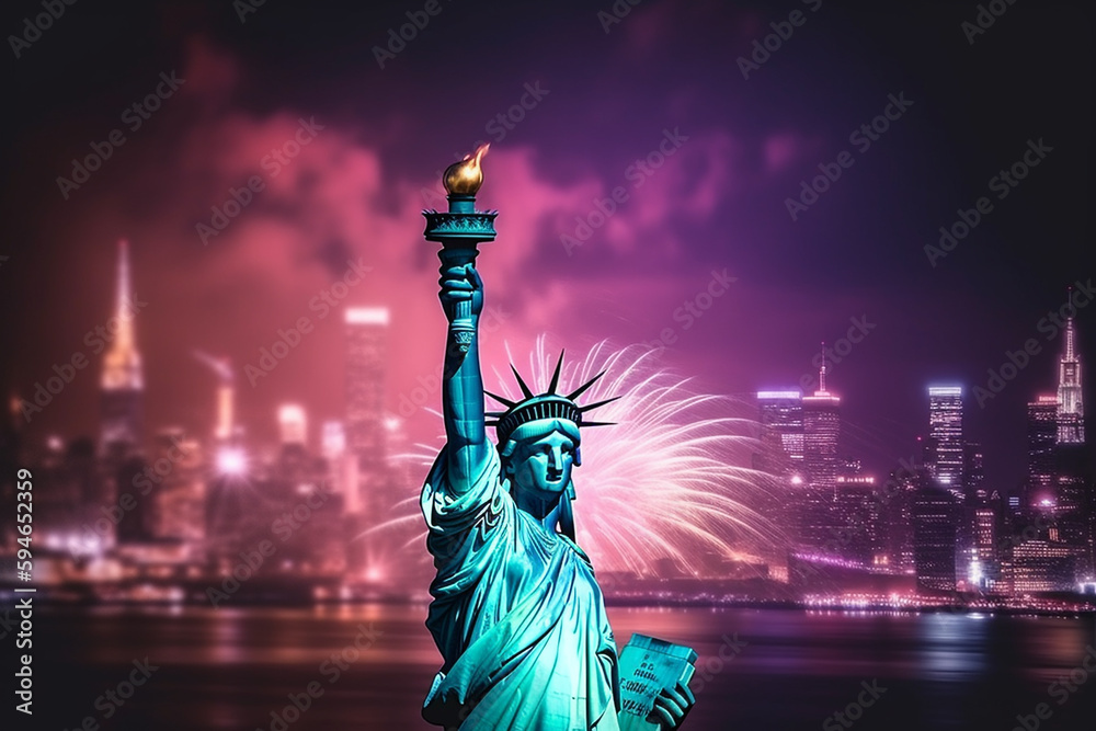 Wall mural generative ai of the american flag and the statue of liberty. background for independence day - 4th 