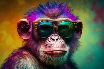 Generative AI of a cool monkey wearing funky glasses. 