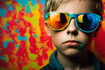 Generative AI of a cool kid with funky glasses, studio shot.